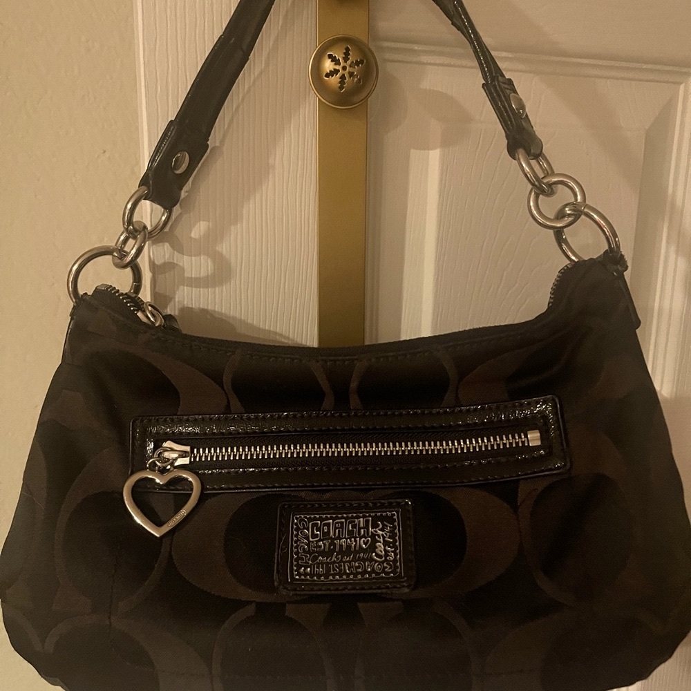 Coach Black and Brown Shoulder Bag with GoldAccents